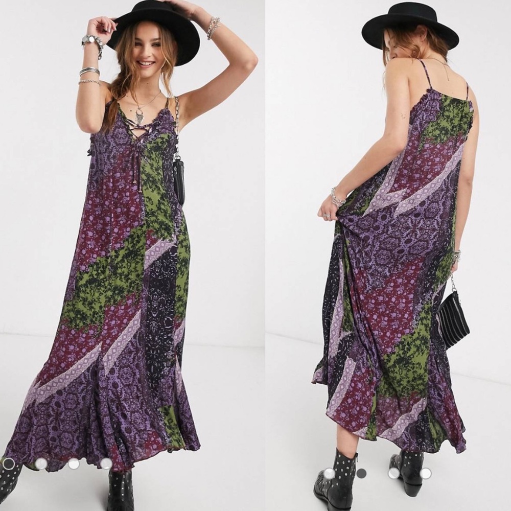 Intimately Free People Work Of Art Printed Maxi Slip in Dark Combo size S